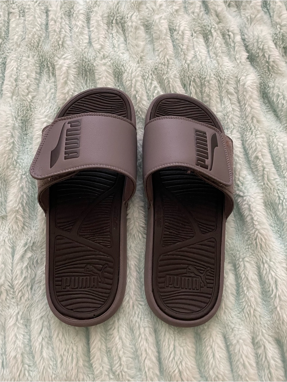 Puma Black Slide Sandals with White Size Print